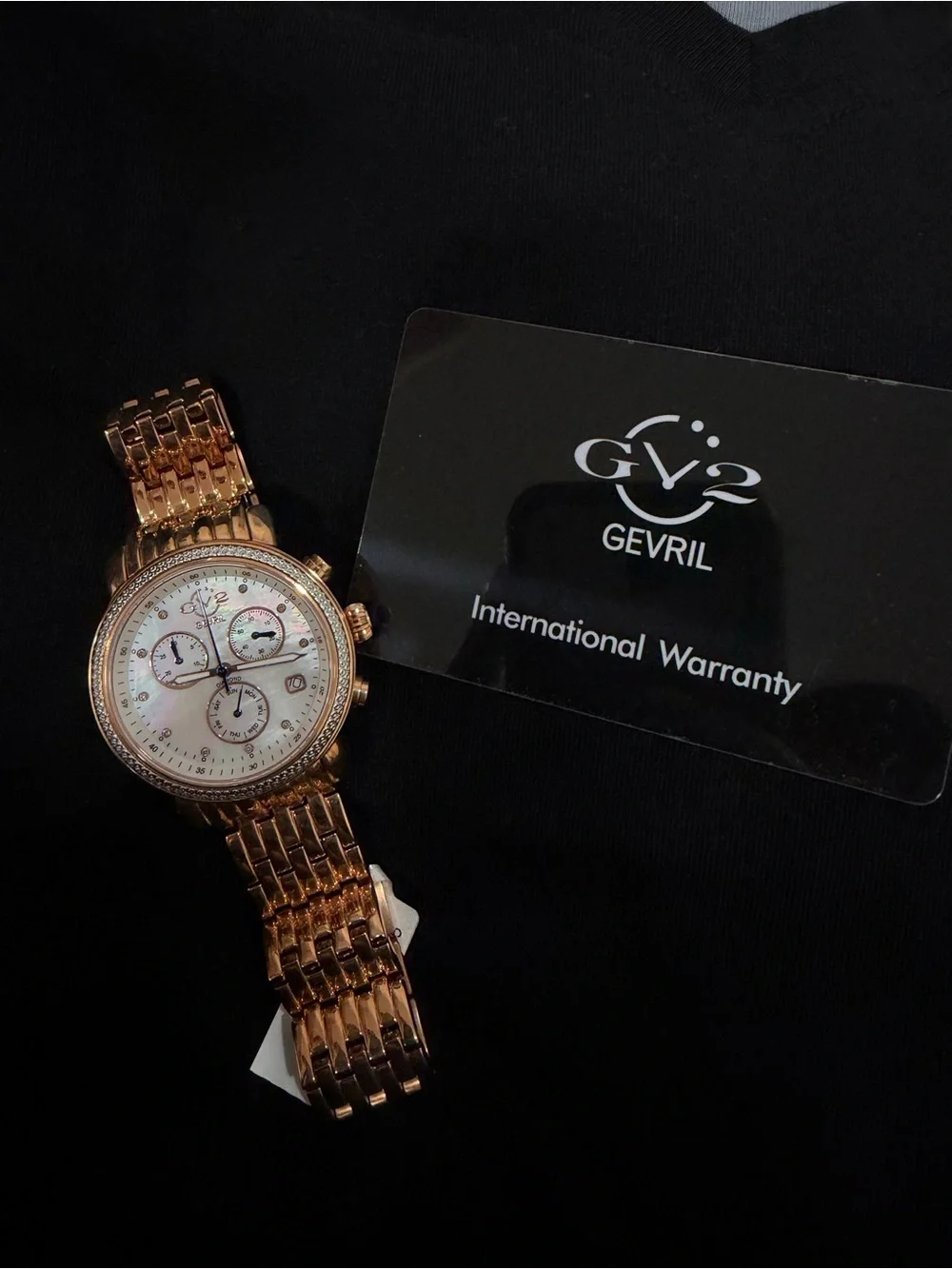 GV2 by Gevril Marsala 9840 Rose Gold Diamond Mother of Pearl Watch